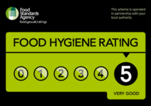 Food Hygiene Rating certificate of 5 out of 5